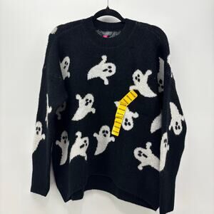 Vince Camuto Womens Medium Black White Ghost Halloween Sweater